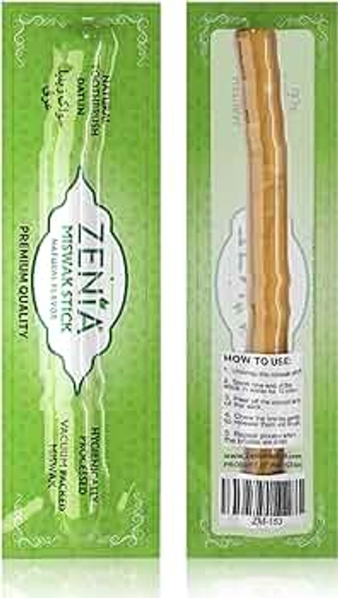 Zenia Sewak Natural Miswak Toothbrush - Vacuum Sealed Natural Flavor Traditional Peelu Toothbrush Stick - for Healthy Gums, Teeth, and Fresher Breath (Pack of 3)