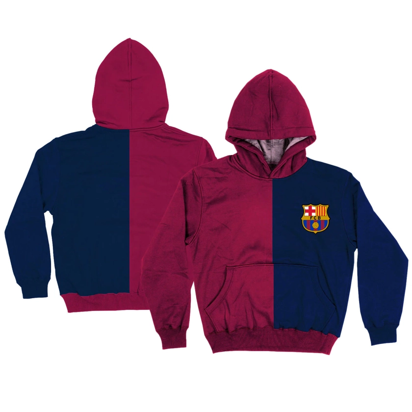 Barcelona Vive La Fete Youth Color Block Fleece Pullover Hoodie - Maroon/Navy