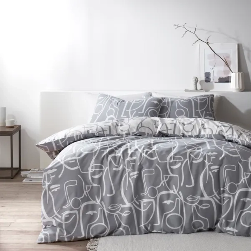 Everett Grey Reversible Duvet Cover and Pillowcase Set