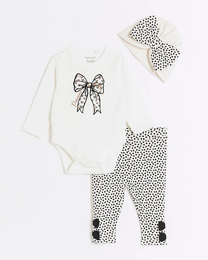 Baby girls cream spot bodysuit set | River Island