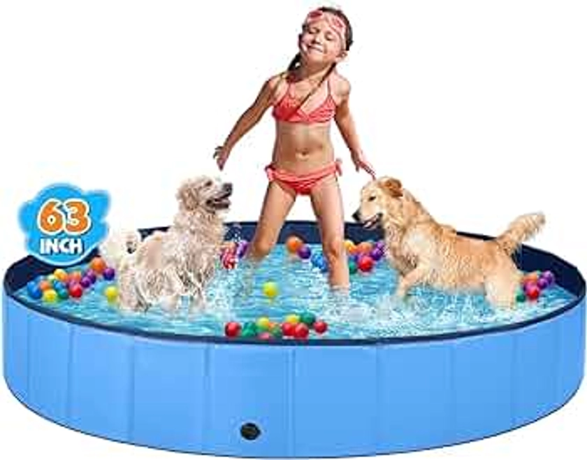 Dog Pool for Large Dogs Kiddie Pool Hard Plastic Foldable Dog Bathing Tub Portable Outside Kids Swimming Pool for Pets and Dogs