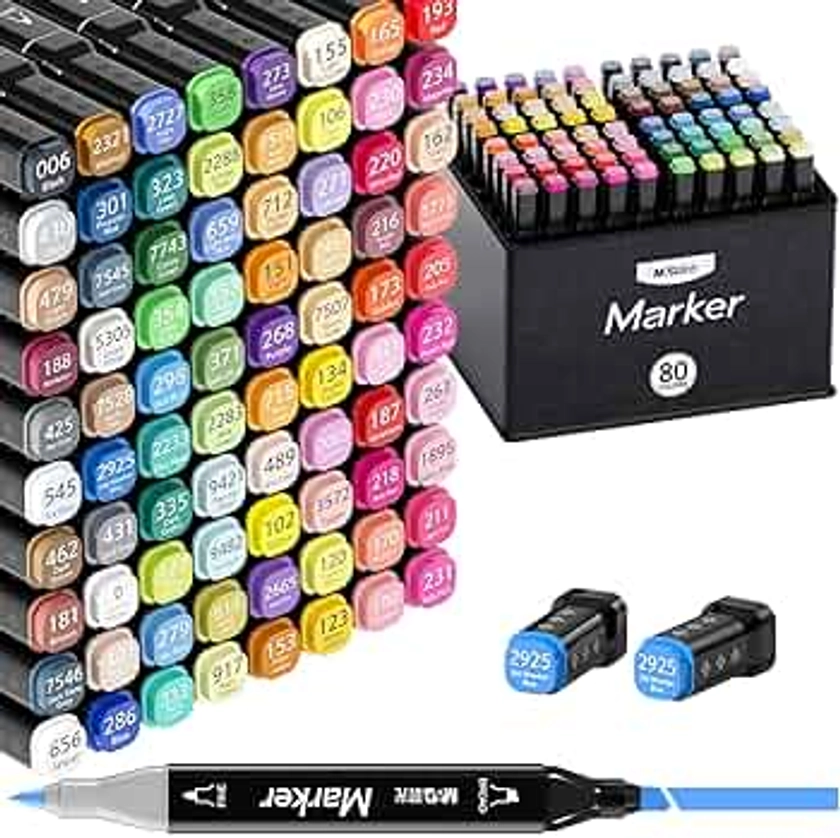 M&G 80 Colors Dual Tip Art Markers, Alcohol Art Markers set, for Adult Coloring Books, Drawing, Sketching, Doodling, Art Projects, School Supplies, Chisel & Fine Tip, Black Penholder