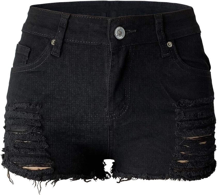 Aodrusa Womens Ripped Denim Shorts Mid Rise Body Enhancing Curvy Cutoff Distressed Jeans