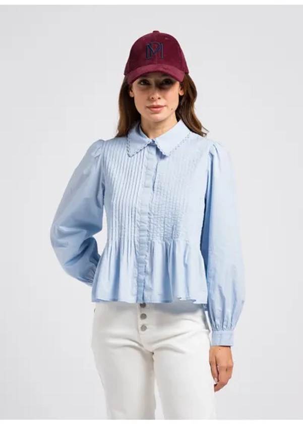 CHEMISE PLISSéE EN COTON BLEU PETITE MENDIGOTE - FEMME | Place des Tendances