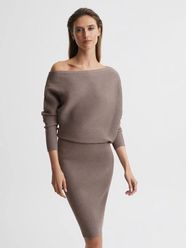 Reiss LARA OFF-SHOULDER RIBBED DRESS