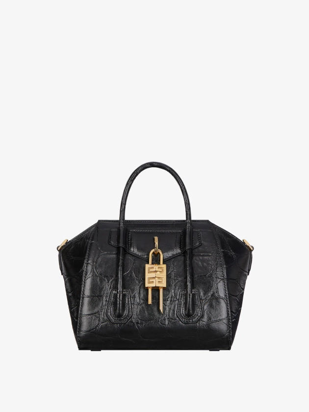 Sac Antigona Lock mini en cuir façon crocodile - noir | GIVENCHY FR