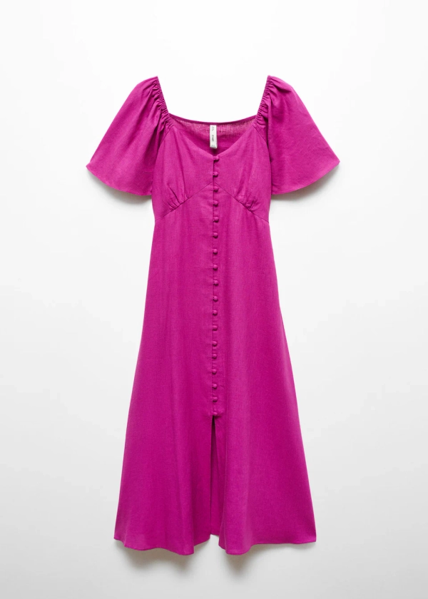 Buttoned linen-blend dress - Women | Mango USA