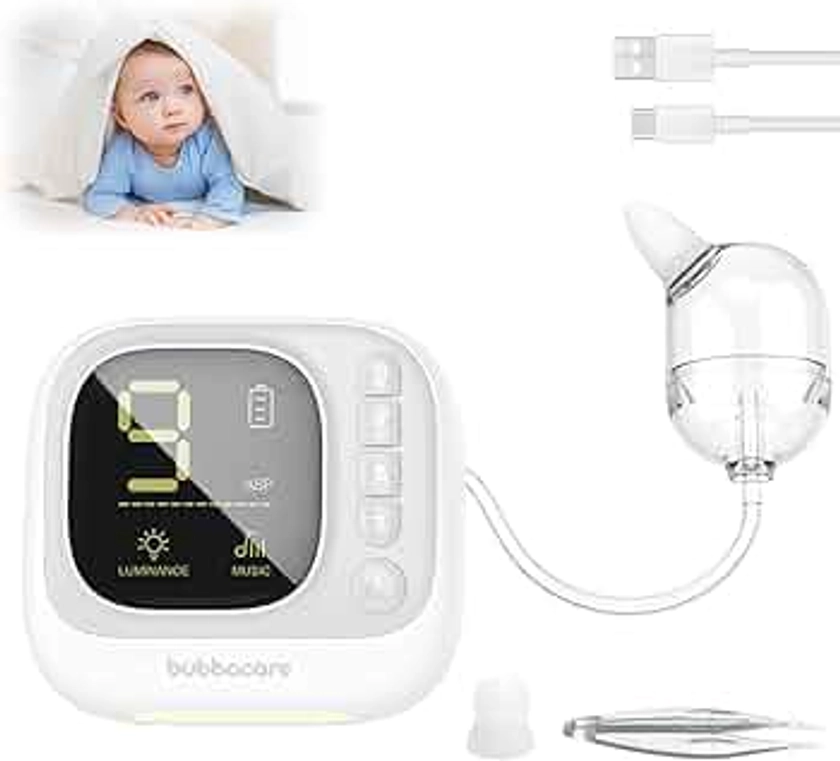 Aspirateur nasal électrique pour bébé avec 9 niveaux d'aspiration, aspirateur nasal divisé avec lumière et musique, nettoyage efficace du mucus nasal, réservoir de stockage de liquide de grande