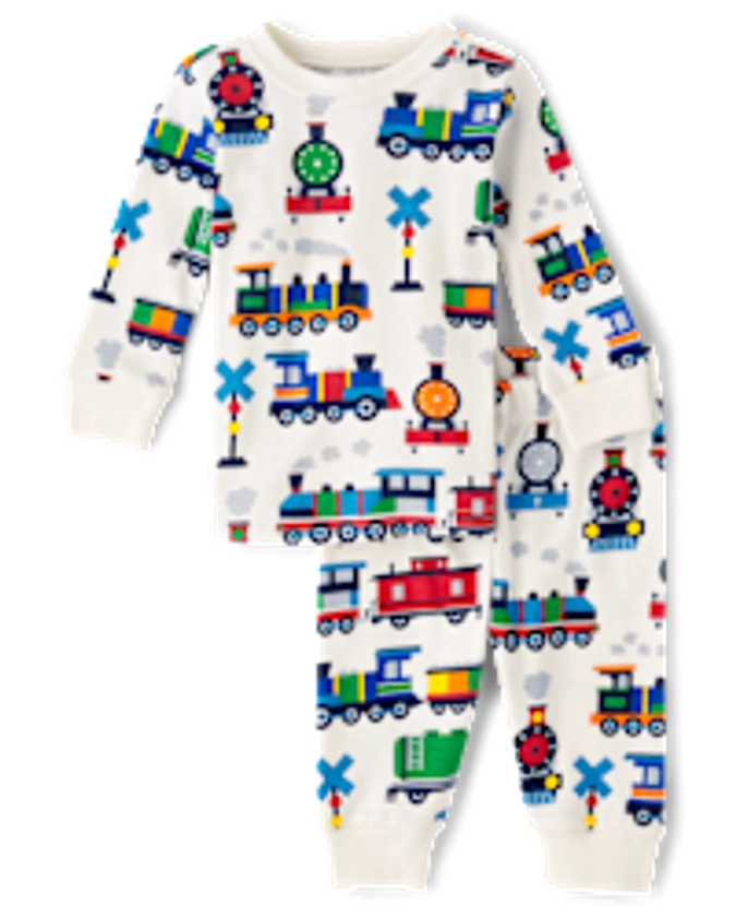 Baby And Toddler Boys Long Sleeve Train Print Snug Fit Cotton Pajamas - WHITE DAISY | The Children's Place 