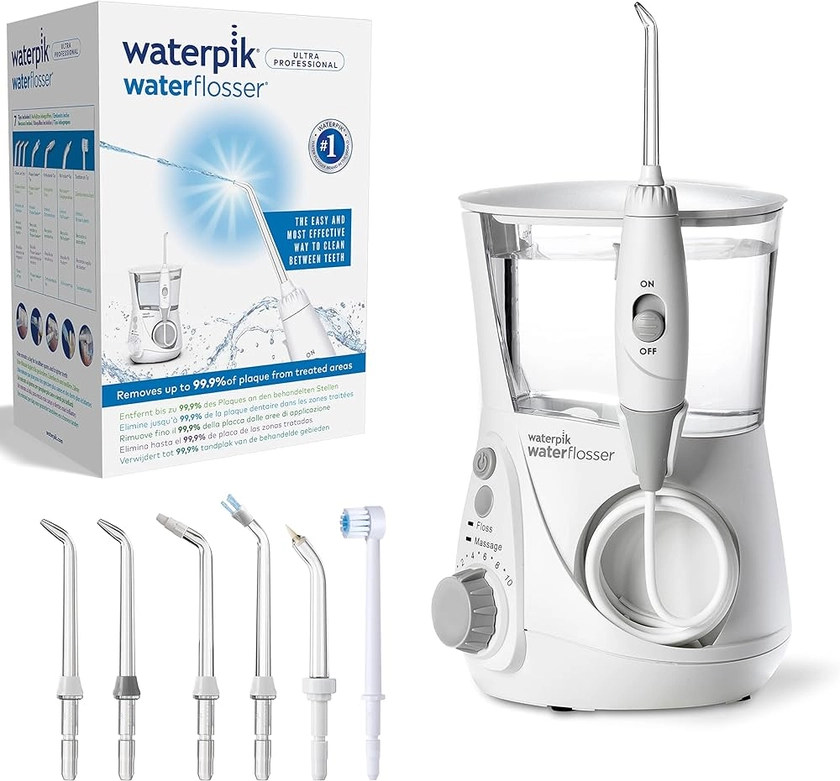 Waterpik Ultra Professional Water Flosser with 7 Tips and Advanced Pressure Regulator with 10 Settings, Plaque Removal Device, White (WP-660EU) : Amazon.nl: Health & Personal Care