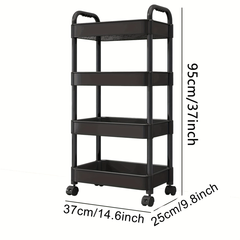 1pc 3 Tier 4 Tier Bookshelf Office Desktop Shelf With Wheels Movable Floor Storage Cabinet Cart School Supplies