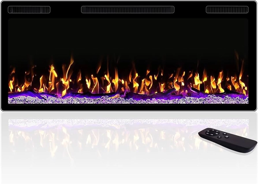 Amazon.com: PRETZI 42" Electric Fireplace Recessed/Wall Mounted with Heater, Wide Screen & Ultra Narrow Frame Fire Place, Adjustable Flame Color and Brightness, Remote Control/Timer, 750/1500w : Home & Kitchen