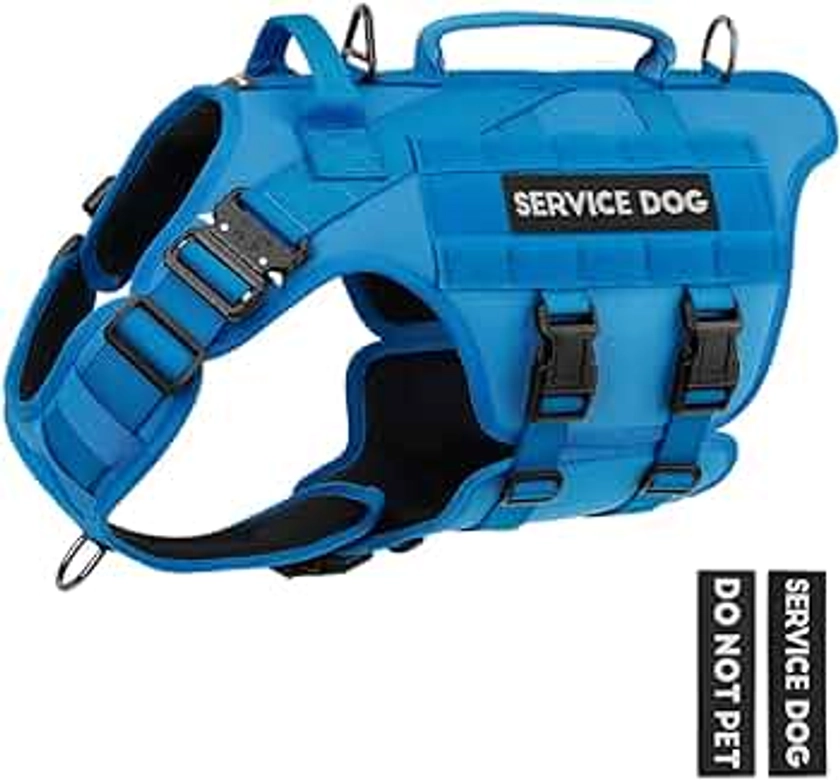 Tactical Dog Harness - PETNANNY Dog Harness Service Dog Vest for Large Breed Dog, Hook and Loop Panel for Service Dog Patchs, Work Dog MOLLE Vest with Handle for Walking Hiking Training(Blue,L)