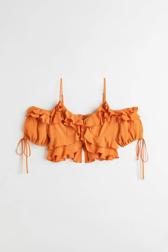 Flounced off-the-shoulder blouse - Short sleeve - Cropped - Orange - Ladies | H&M GB