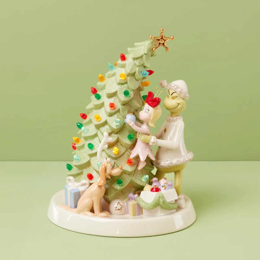 Merry Grinchmas Trimming The Tree Lit Figurine