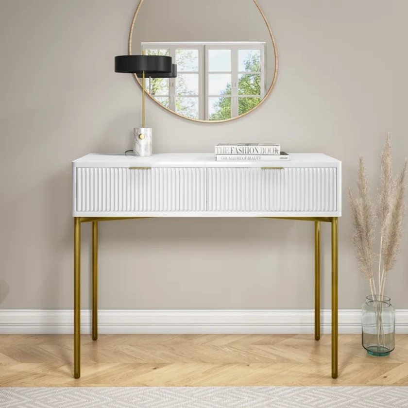 White Gloss Dressing Table with 2 Drawers - Valencia - Furniture123