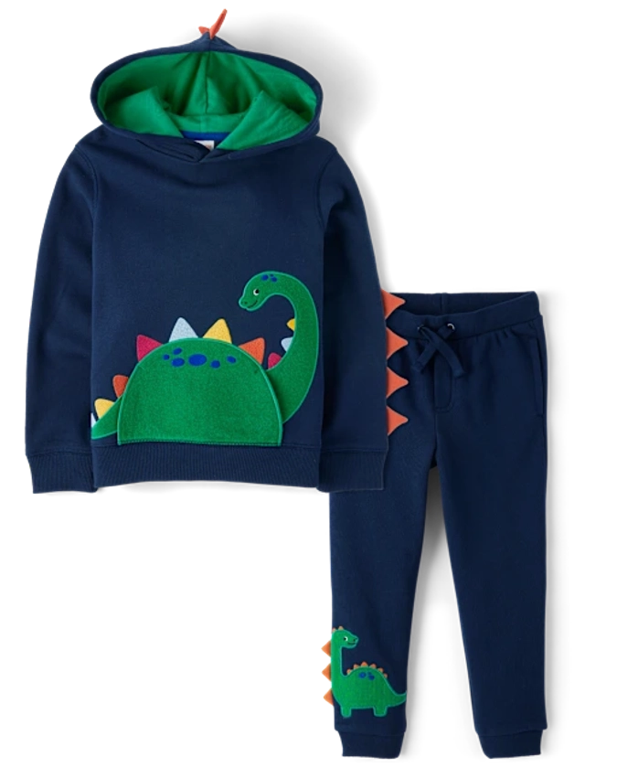 Boys Embroidered Dino Fleece 2-Piece Outfit Set - Classroom Cutie - Tidal