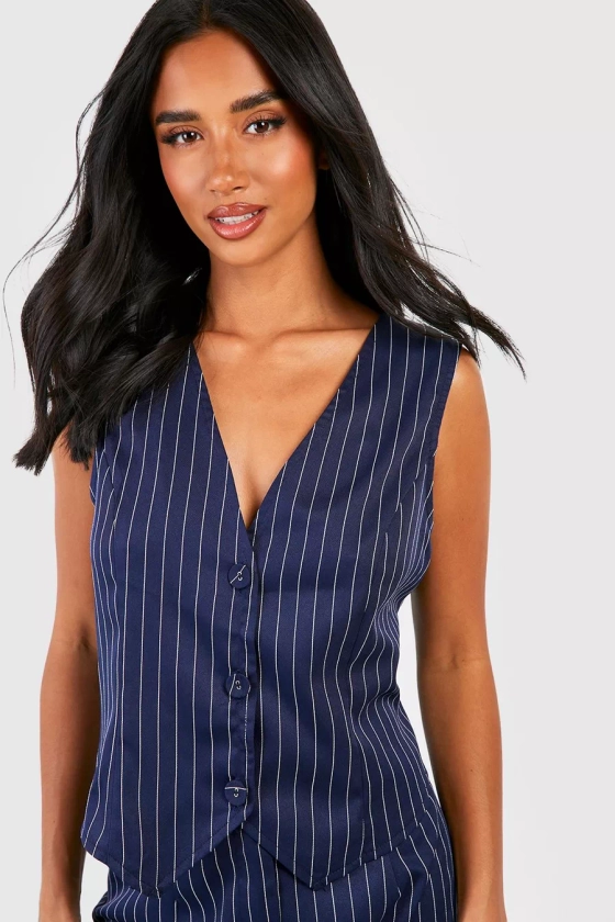 Petite Pinstripe Boxy Waistcoat