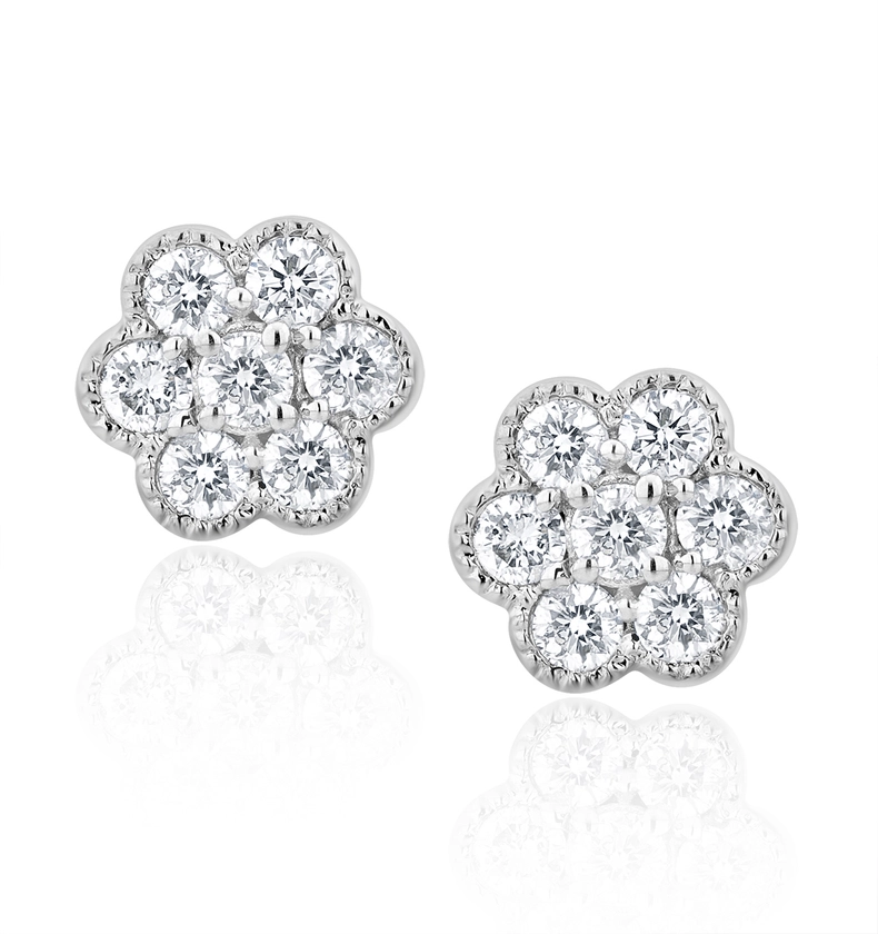 Lab Diamond Cluster Flower Earrings 0.25ct set in 9K White Gold