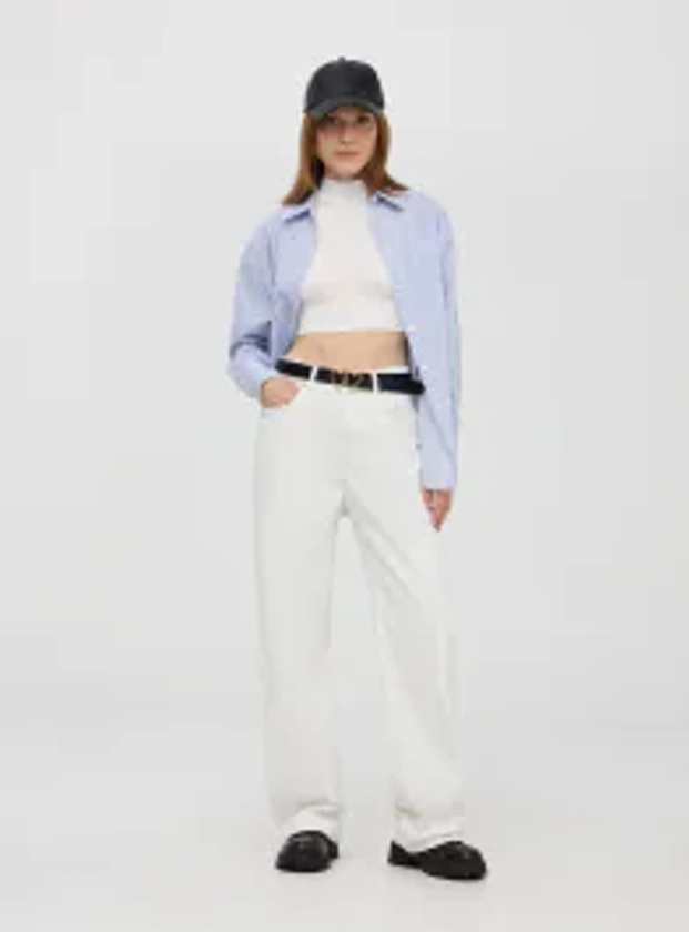 Pantaloni wide leg in denim bianco lana | Terranova