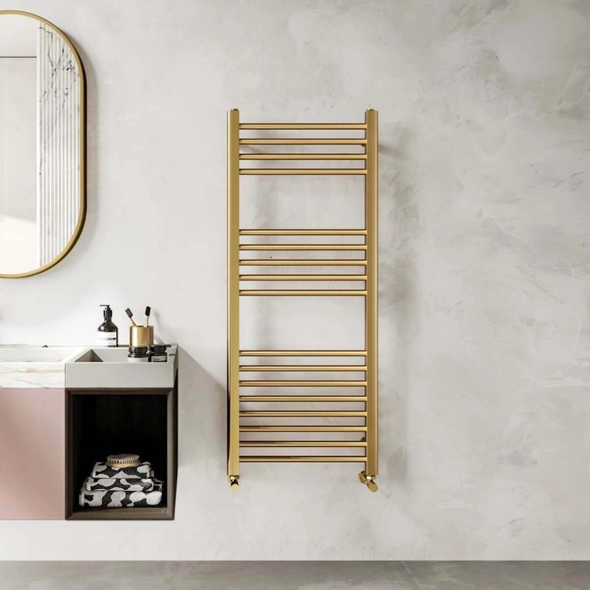 Barcelona Brushed Brass Straight Heated Towel Rail 1200x500mm