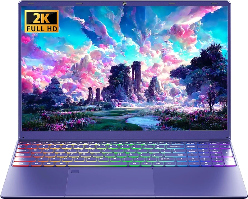 16" Purple Gaming Laptop 12G LPDDR5 RAM 256GB NVMe SSD Alder Lake N95 CP, 2K FHD(1920 * 1200) IPS Screen/Color Backlit KB/Fingerprint/Windows 11 PC for Game Work Study