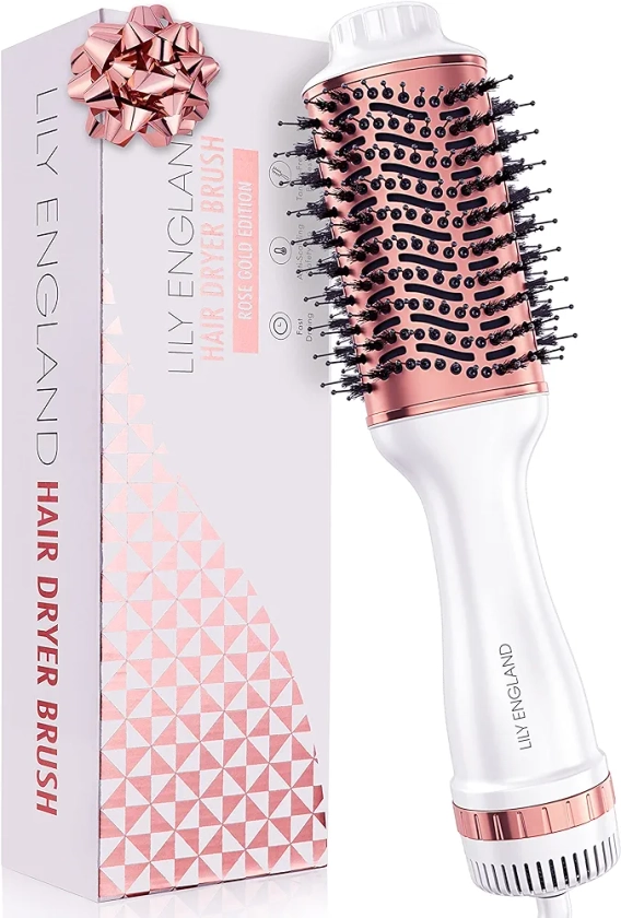 Lily England Hair Dryer Brush - Hot Air Styling Brush for Short & Long Hair - Electric Hair Dryer Styler with Hot Brush for Volume - Travel Friendly Heated Hairbrush