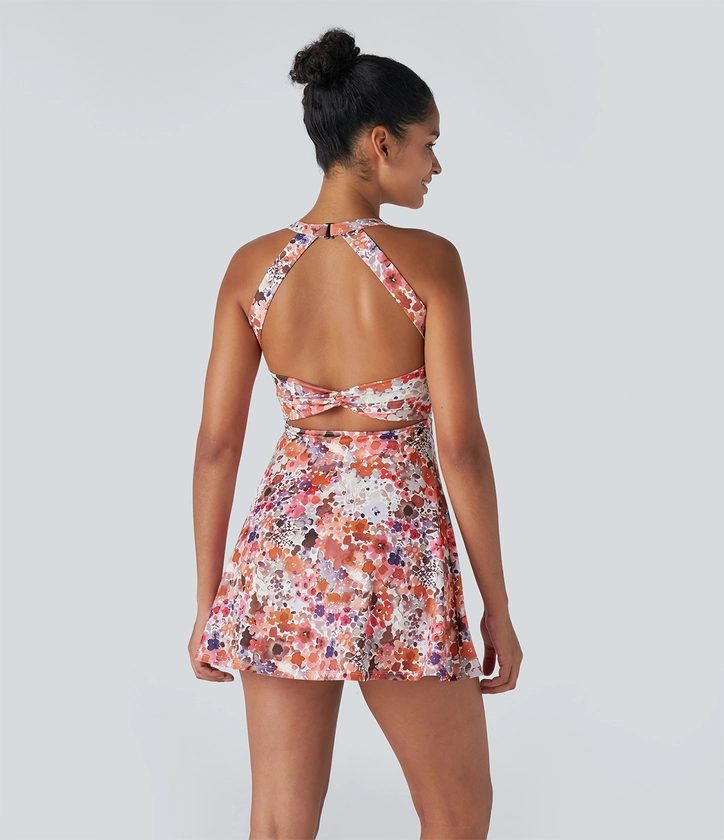Women’s Backless Twisted Floral Print Pickleball Active Dress-Easy Peezy Edition - Halara 