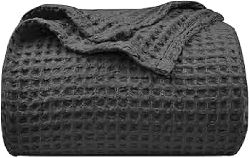 PHF Ultra Soft Waffle Weave Blanket King Size 104"x 90"- Washed Lightweight Breathable Summer Cozy Woven Blanket - Great for Couch Bed Sofa Home Car - Black