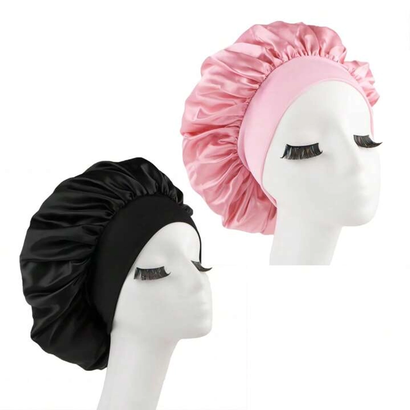 2Pcs Silk Bonnet For Sleeping, Satin Hair Bonnets, Soft Elastic Band Silk Sleep Cap, Silk Hair Wrap For Curly Hair