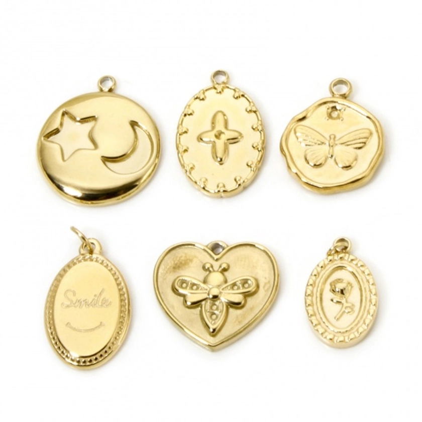 1 Piece Eco-friendly Vacuum Plating 304 Stainless Steel Insect Charms 18K Real Gold Plated Cross Butterfly