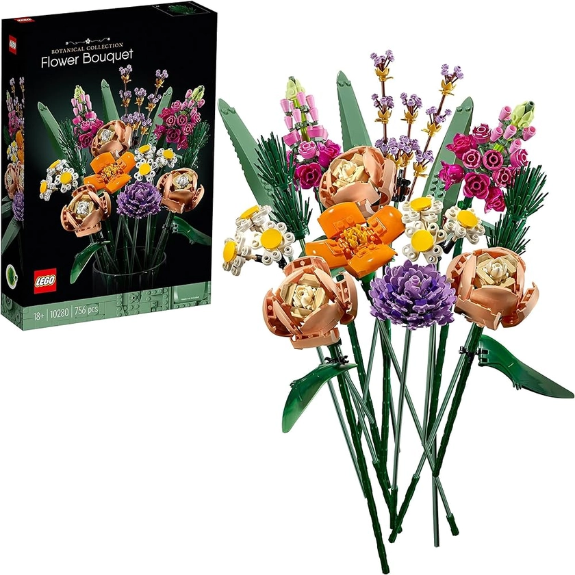 LEGO 10280 Icons Flower Bouquet, Artificial Flowers, Set for Adults, Decorative Home Accessories, Gift Idea for Women, Men, Her & Him, Wife or Husband, Botanical Collection