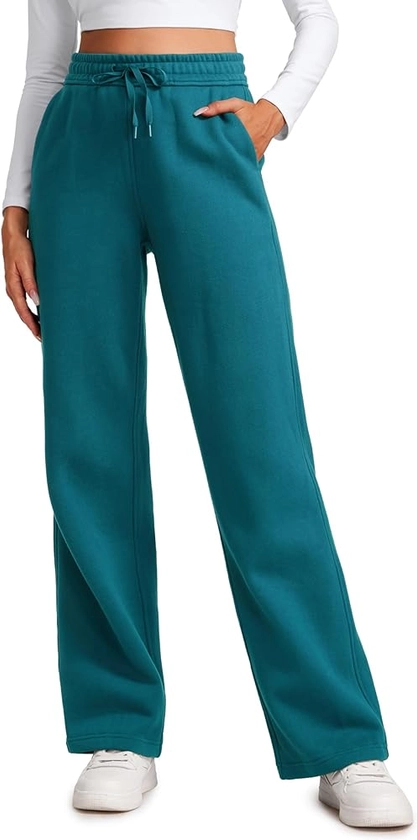 CRZ YOGA Cotton Fleece Lined Sweatpants Women Straight Leg Casual Lounge Sweat Pants for Women
