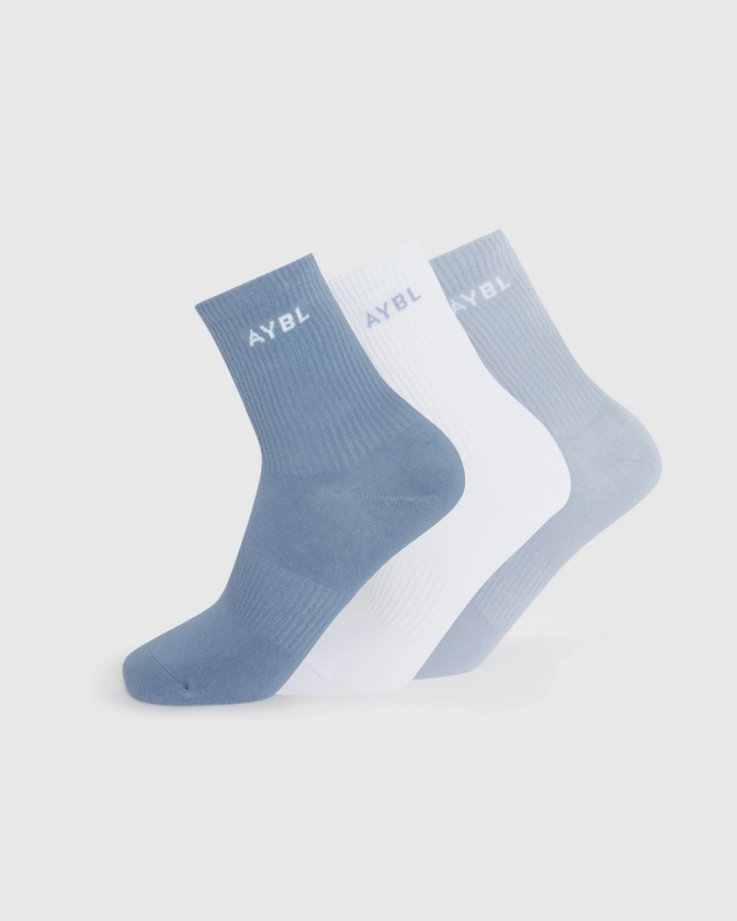 Everyday Crew Socks (3 Pack) - Slate Blue/Light Blue/White