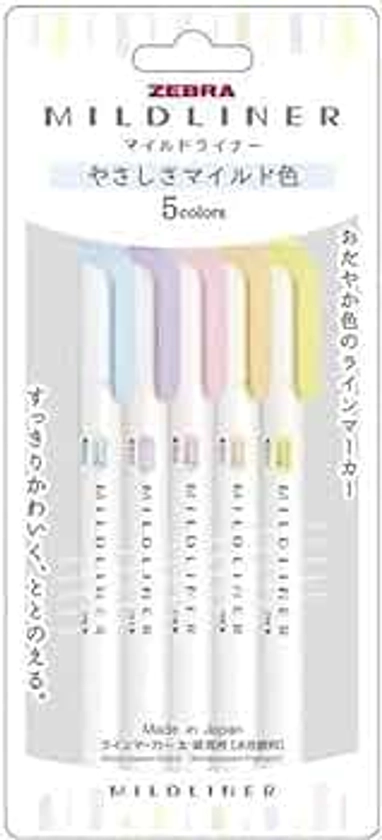 Zebra Line Marker, Thick & Fine Water Based Pigment, Mildliner, 5 Colors, WKT7-5C-YC
