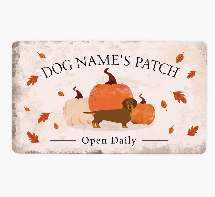 Pumpkin Patch: Personalised Dachshund Metal Sign