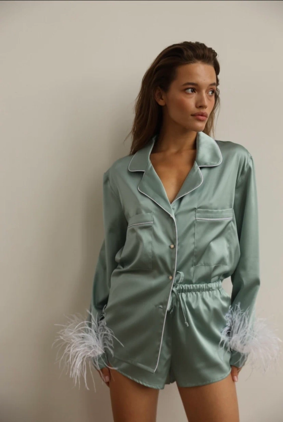 Pajama set - Green feather