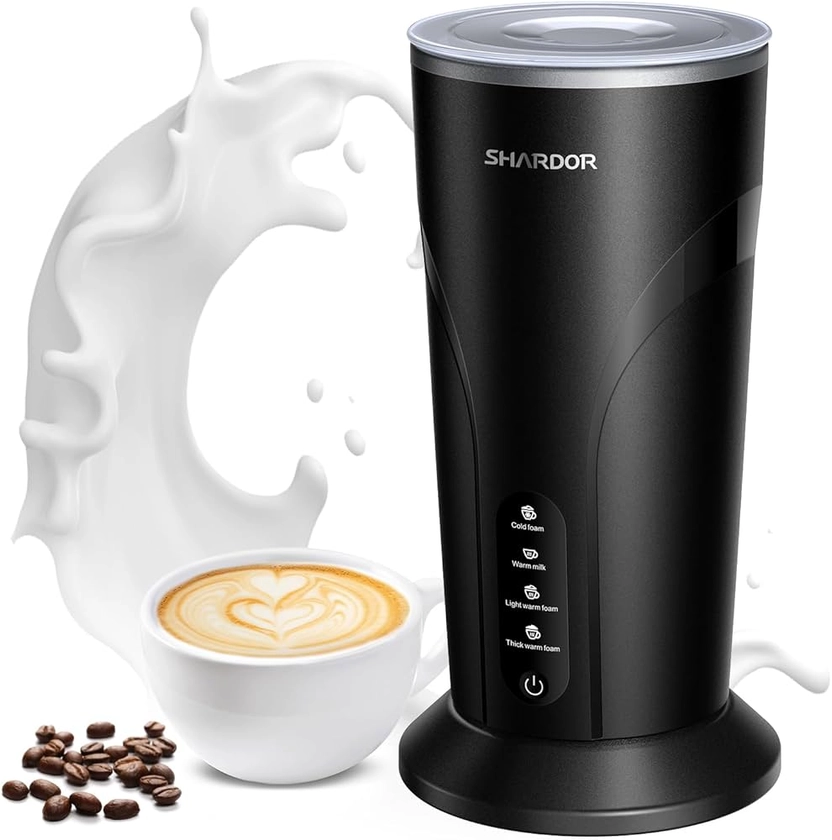 SHARDOR Mousseur à Lait 4 In 1, Chauffe Lait Avec TêTe D'Agitation MagnéTique, Mousseur à Lait Nespresso Pour Macchiato, Lait, Cacao Chaud 300ml, Capacité De Moussage De 150 ml De Lait，500W