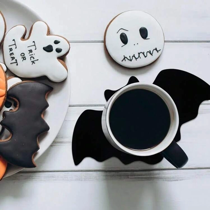 6/8 piezas Posavasos con diseño de murciélago para Halloween, antideslizantes y aislantes, adecuados para el hogar, la cocina, la oficina, decoraciones de mesa para fiestas de disfraces, suministros para fiestas de vacaciones, regalos para fiestas de Halloween