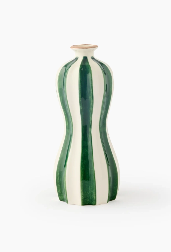 Vase étroit à rayures, 13X33cm, faïence VERT FONCE Monoprix Maison