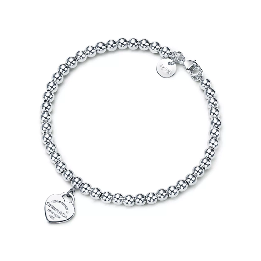 Return to Tiffany™ Bracelet de perles Plaque Cœur en argent 925 millièmes