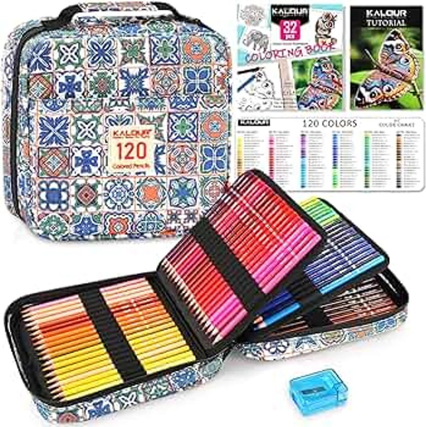 126 PCS Colored Pencils Set, with Coloring Books, Tutorial, Color Chart, 120 Premium Soft Core Colored Pencils for Artists Adults Teens Coloring Drawing, Portable Zipper Case