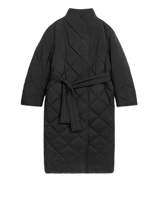 Quilted Shawl Collar Coat - Black - ARKET FI