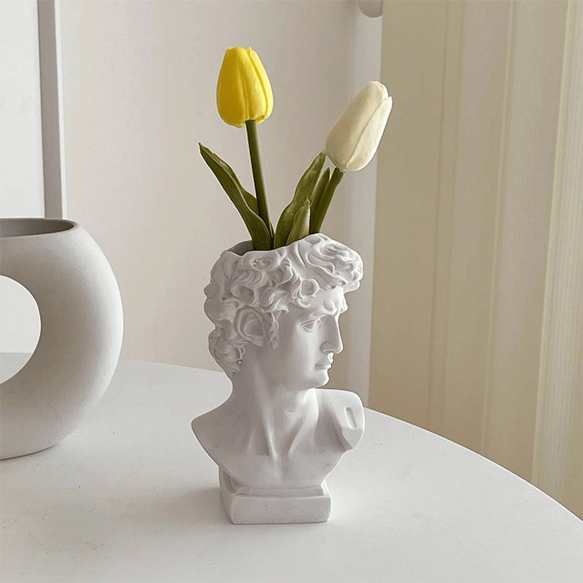 1pc Greek Roman Style Statue Flowers Vase Succulent Planter - Makeup Brushes Container Pen Holder - Great Gift For Home Or Office Decoration (David)