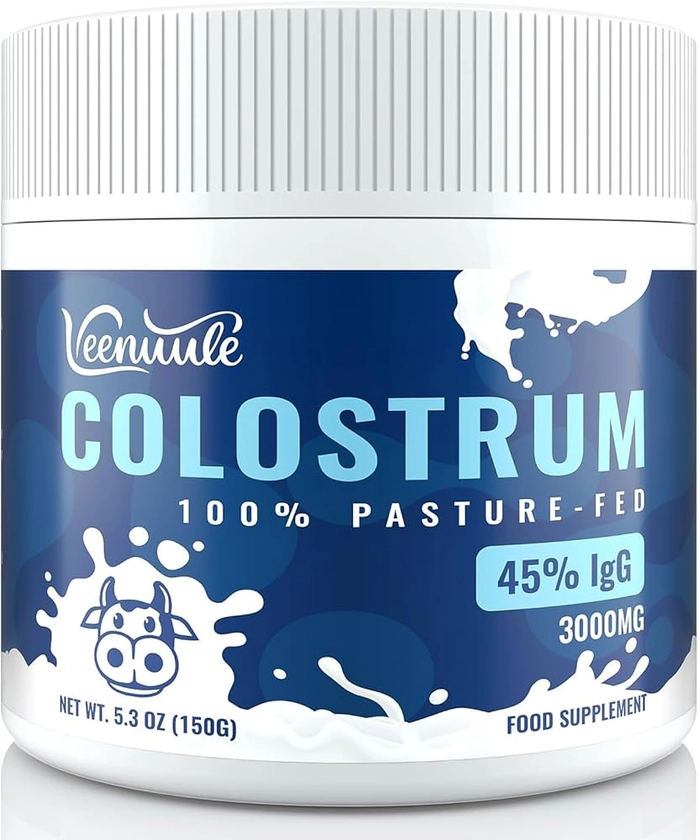 Veenuule Colostrum Powder Supplement, Contain 45% Natural IgG (Immunoglobulins), Grass Fed Cow Colostrum for Gut Health, Immunity & Energy, Non-GMO, Unflavored 50 Servings : Amazon.co.uk: Health & Personal Care