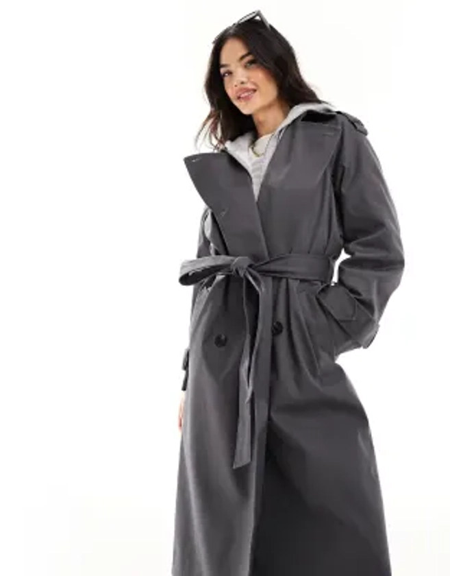 ASOS DESIGN - Trenchcoat met lange pasvorm in antraciet