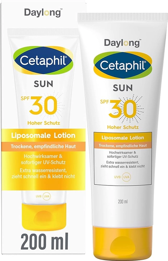 Cetaphil SUN Liposomale Sonnenlotion SPF 30, 200ml, Dermatologischer Sonnenschutz für trockene, empfindliche Haut, Sofortiger & hochwirksamer UVA- & UVB-Schutz, Extra wasserresistent, Ohne Dufstoffe