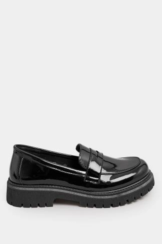 Black Patent Chunky Saddle Loafers In Wide E & Extra Wide EEE Fit 