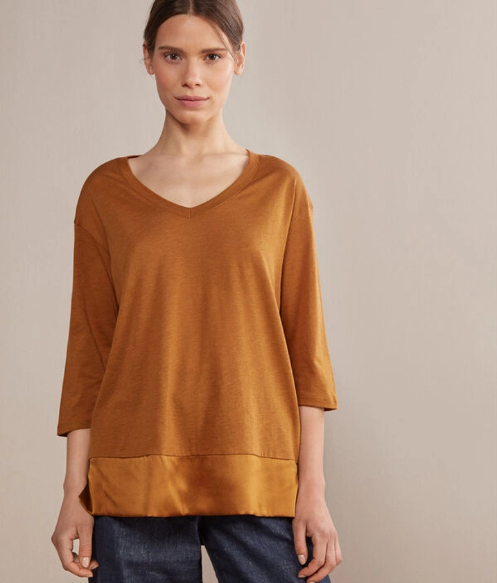 T-Shirt in Fresh Silk with Satin Trim - Outlet | Falconeri