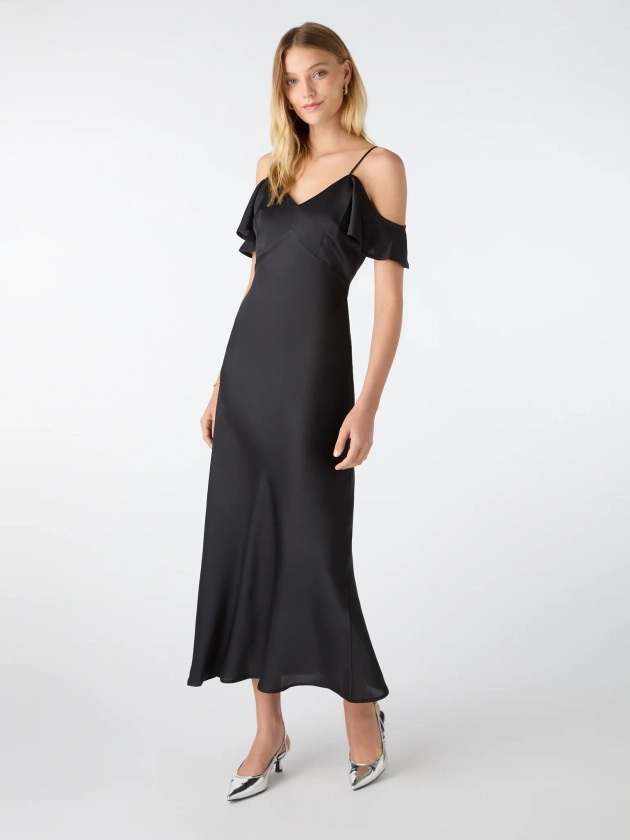 Anthia Drop Shoulder Midi Dress in Black | OMNES | Dresses | Sustainable & Affordable Clothing | Shop Women's Fashion